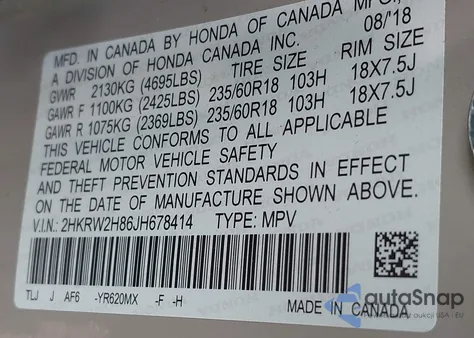 2018 Honda Cr-V Ex-L/Ex-L Navi z USA, uszkodzony, nr VIN 2HKRW2H86JH678414